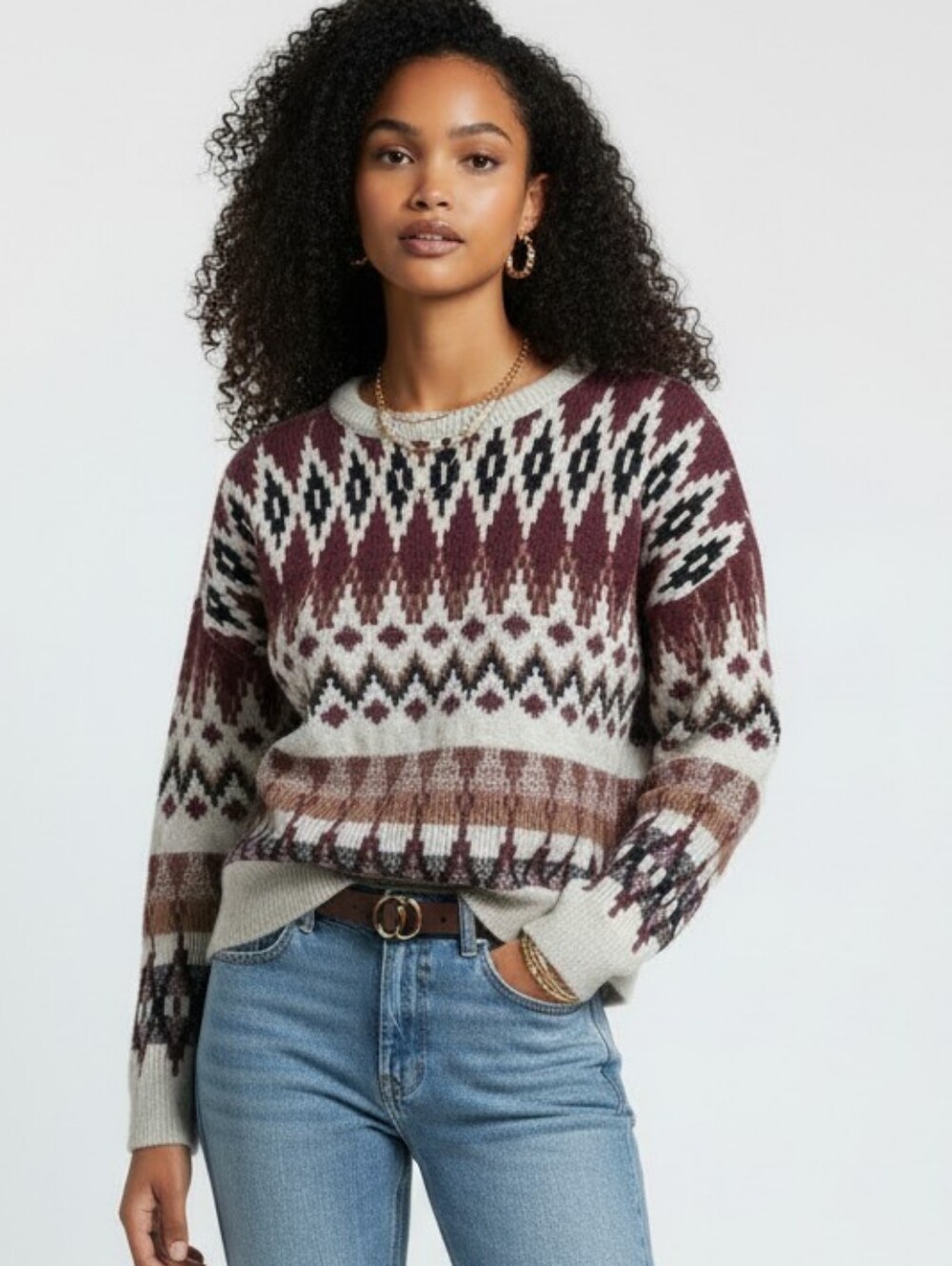 Frye Sweater Fair Isle Crop Sweater Cream Multi Size Medium